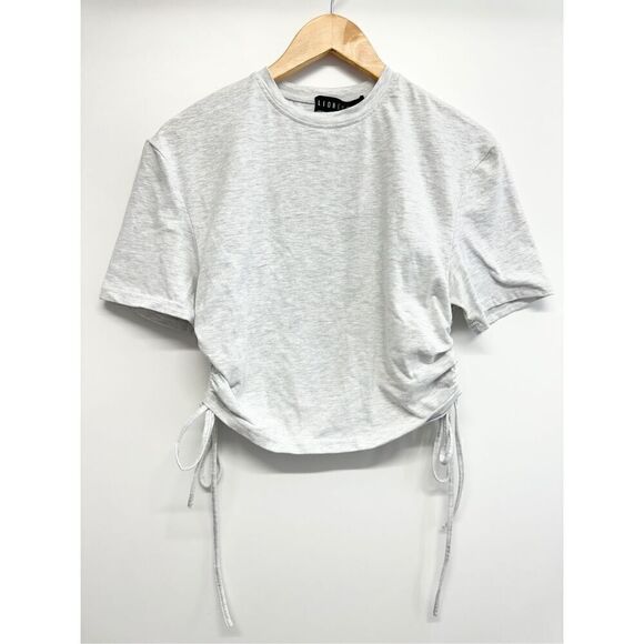 Lioness Drawstring Crop Top Size Small Light Gray Crewneck Short Sleeve Tee NEW - Picture 2 of 9